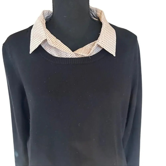 Adrianna Papell Twofer Collared Black Layered Sweater Blouse, size Large - Picture 2 of 7